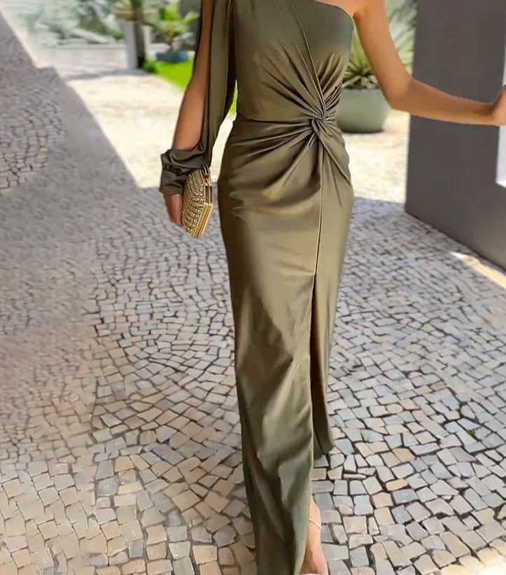 Alisa - Elegancka długa sukienka na jedno ramię dla kobiet