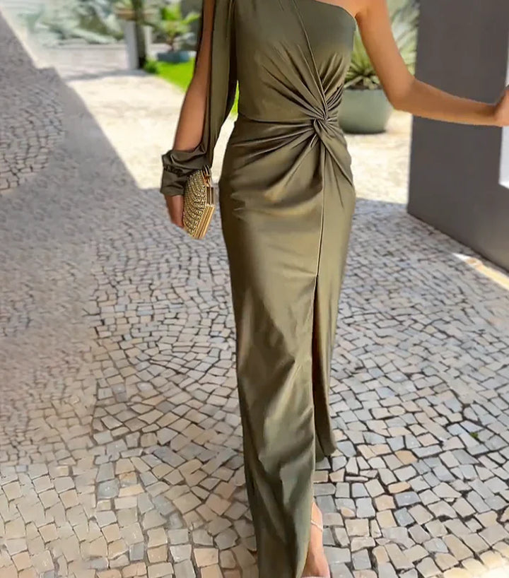 Alisa - Elegancka długa sukienka na jedno ramię dla kobiet